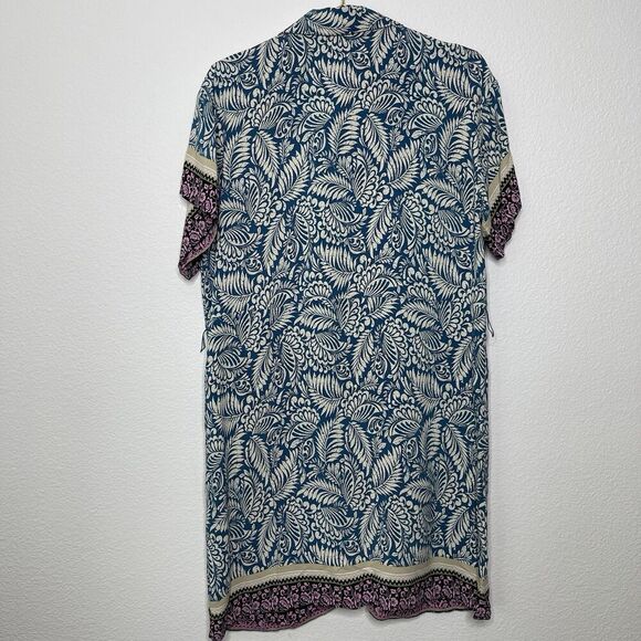 Loft Garden Shirt Dress Sz 10 Shift Blue Button Coastal Tropical Dainty Vacation - Picture 8 of 8